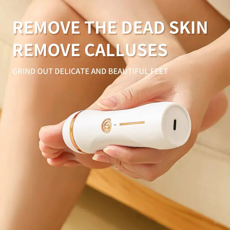 HOMEFISH electric foot grinder, white handheld callus remover with gold accents.