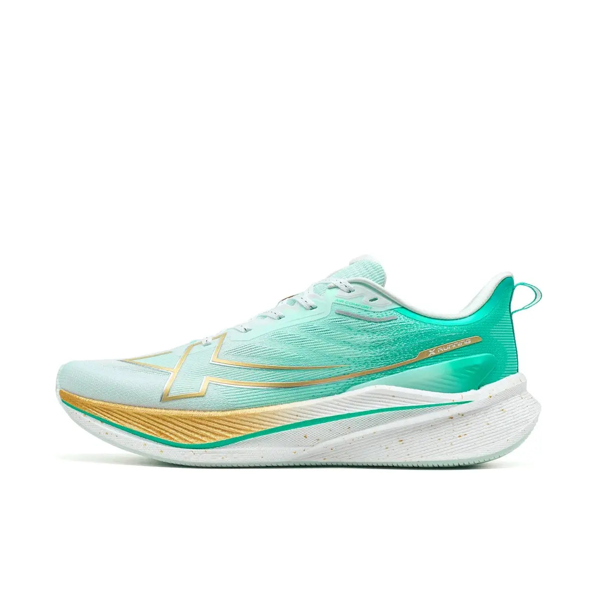 Xtep 2000km 3.0 men's running shoe in teal with white and gold accents, lightweight cushioned training sneaker