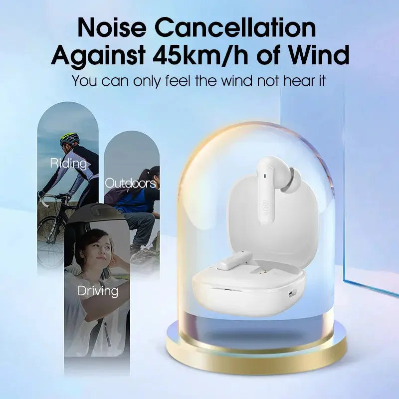 QCY HT05 ANC wireless earbuds in white charging case by Simples Market