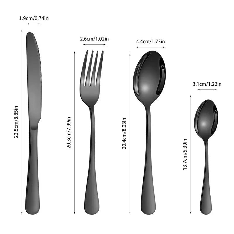 Black Stainless Steel Cutlery Set 1010 Round Handle Knives Forks Spoons 4 6 16 24 Piece for Home and Hotel