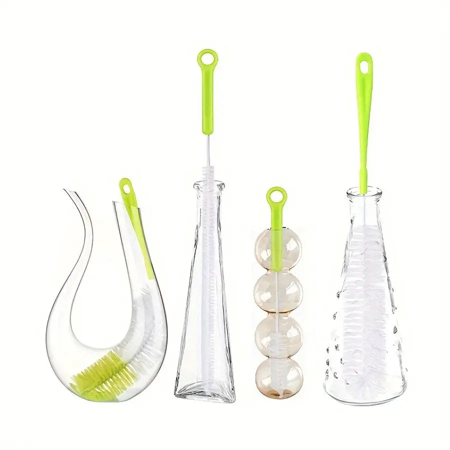 8-piece bottle cleaning brush set from Simples Market with lime-green handles for narrow bottles