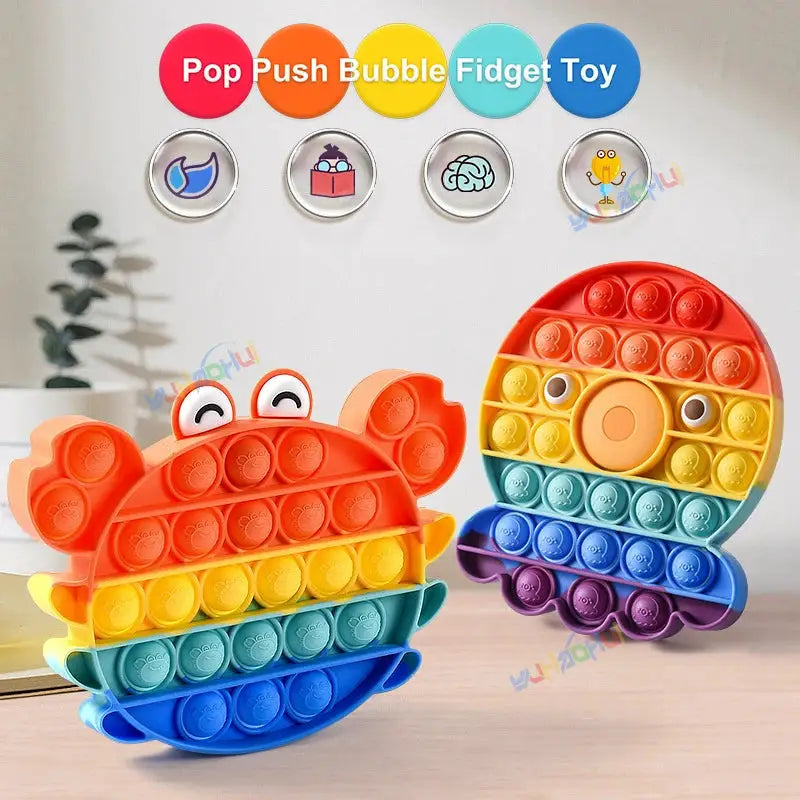 Rainbow Pop Push Bubble Fidget Interactive Toy For Anxiety Relief Sensory Therapy Adults Children Kids Special Needs