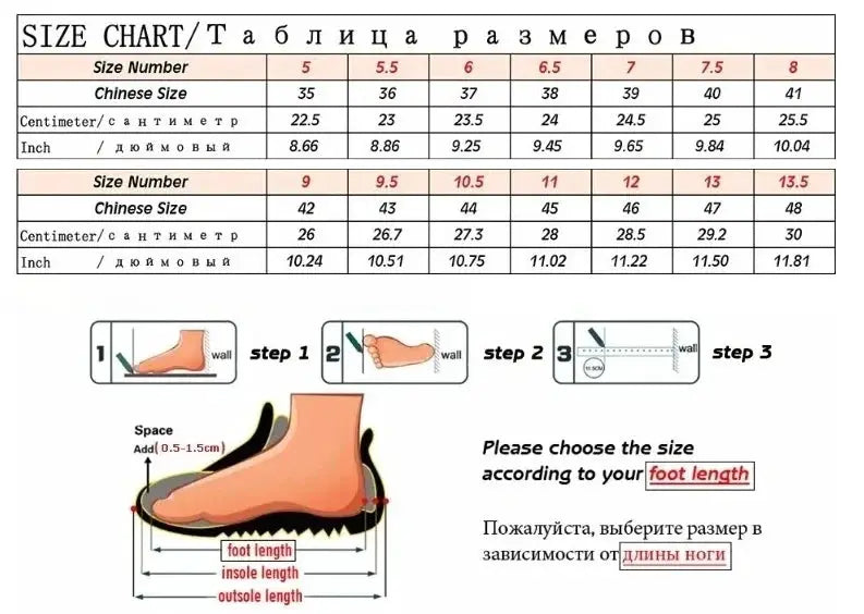 Men's outdoor hiking shoes size chart and foot-length diagram for accurate fit