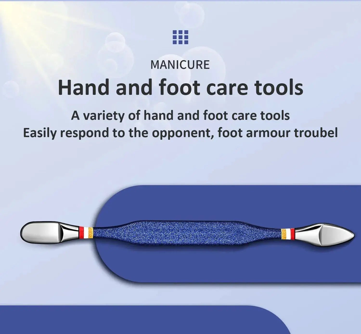 Nail care tool set with blue glitter handle stainless steel clippers