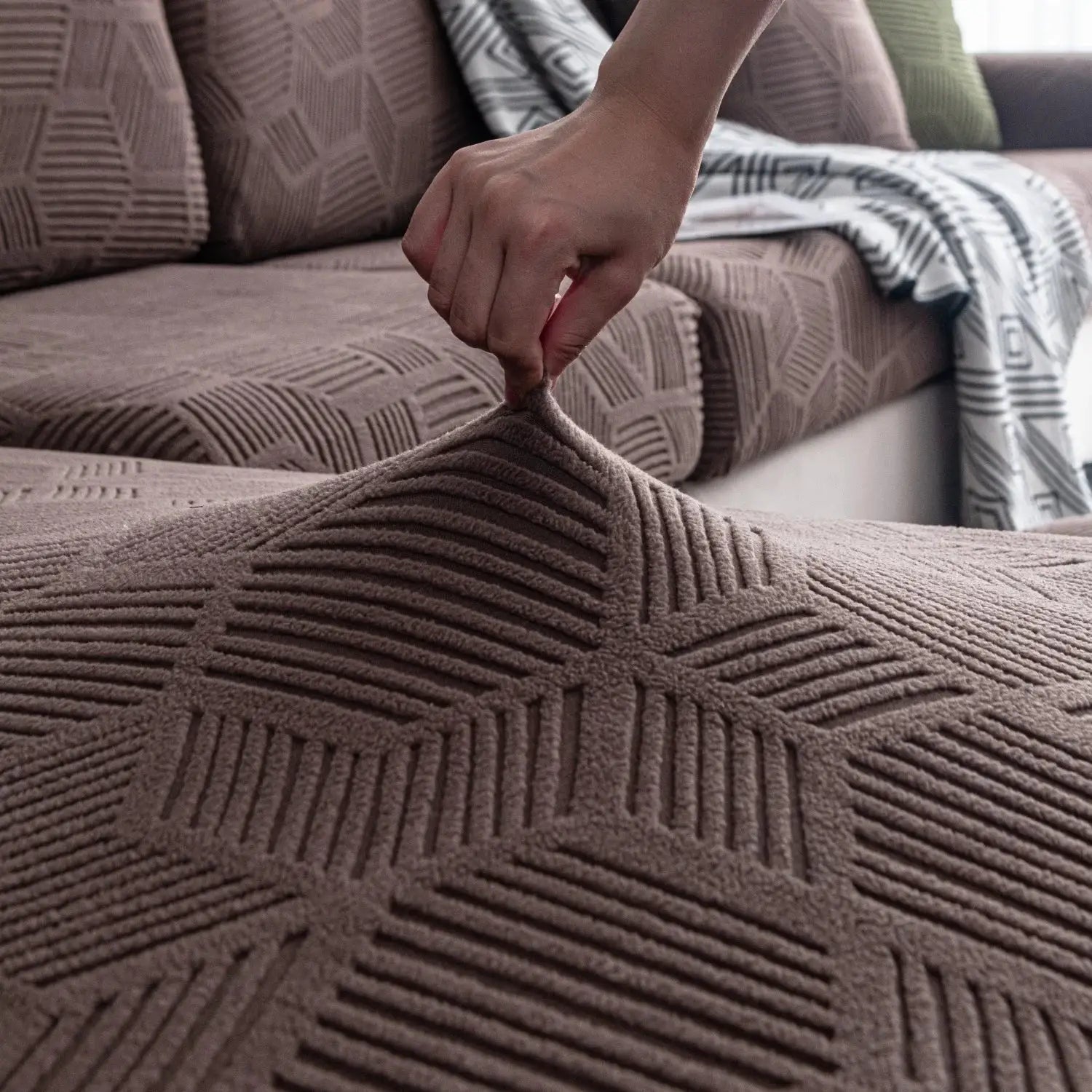 1-piece universal Peism jacquard stretch sofa cover by Simples Market, brown, pet-friendly