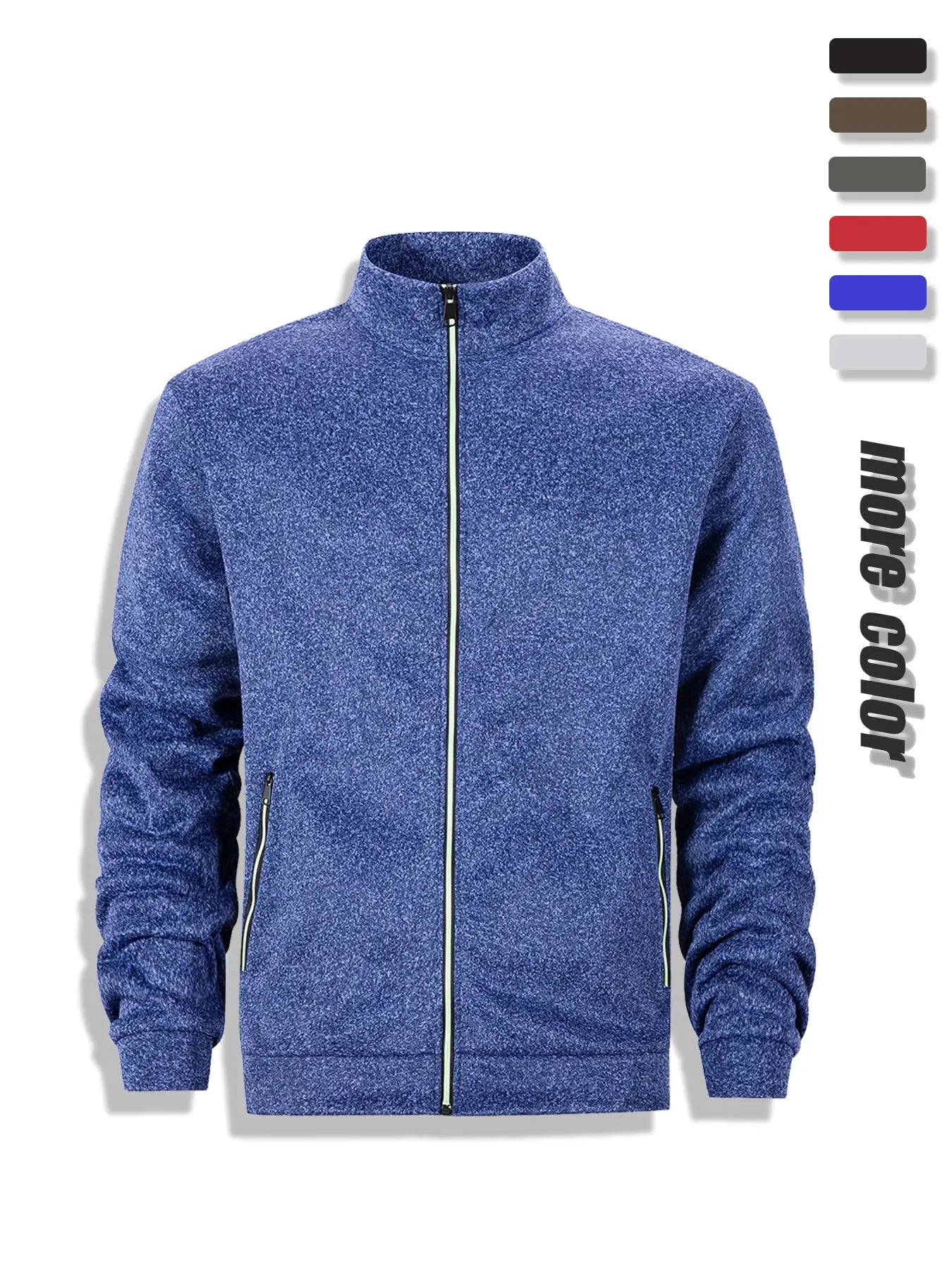 Men's casual full-zip sweatshirt jacket with stand collar in blue speckled knit by Simples Market