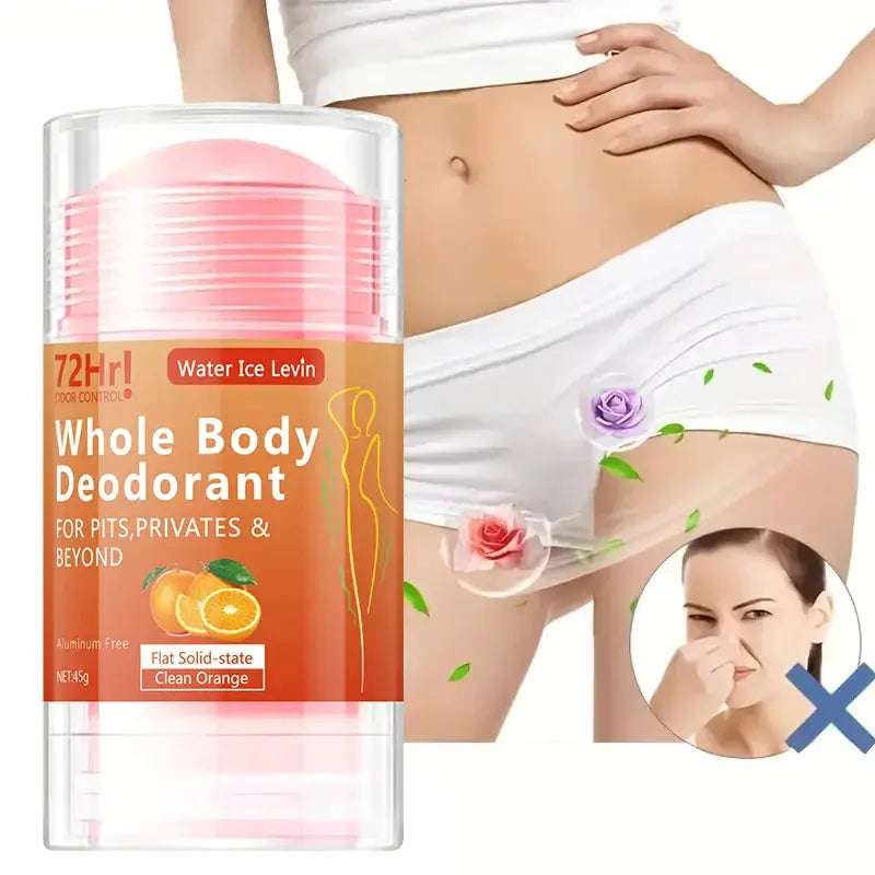 Full-Body Deodorant Stick by Simples Market, 45g, aluminum-free with orange extract for men and women.