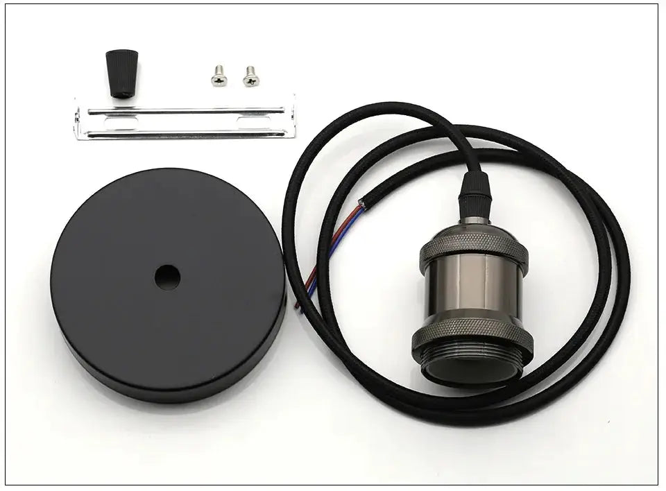 Aluminum pendant light kit with black round canopy, metal hardware and E27 socket