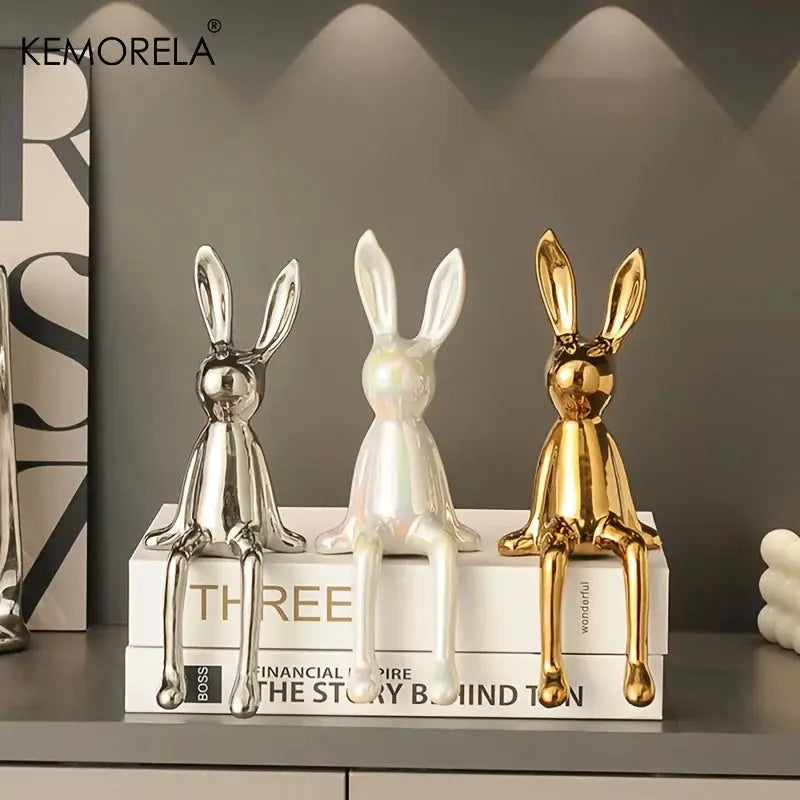 Ceramic Long Eared Sitting Rabbit Statue For Home Decor Luxury Ornament High End Art Aesthetics