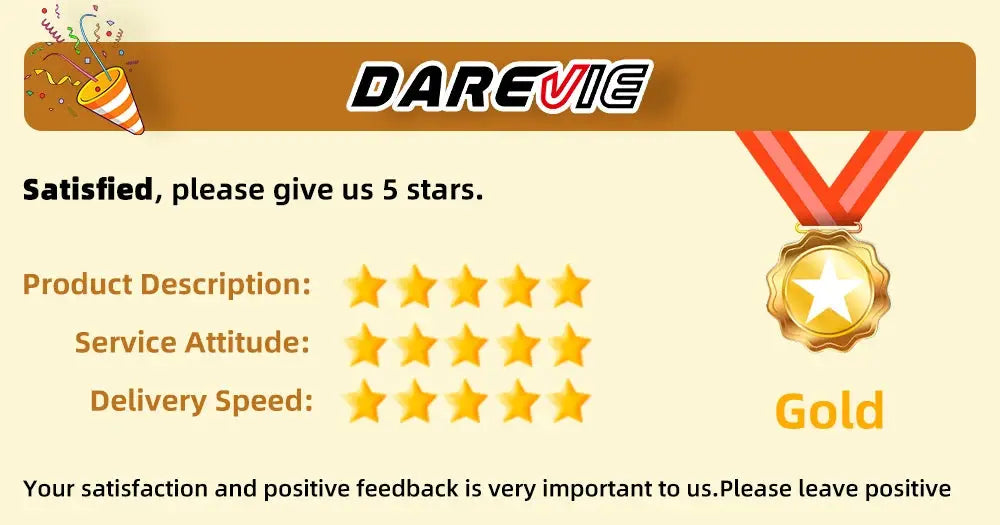 DAREVIE cycling jersey banner featuring a gold medal and five-star ratings