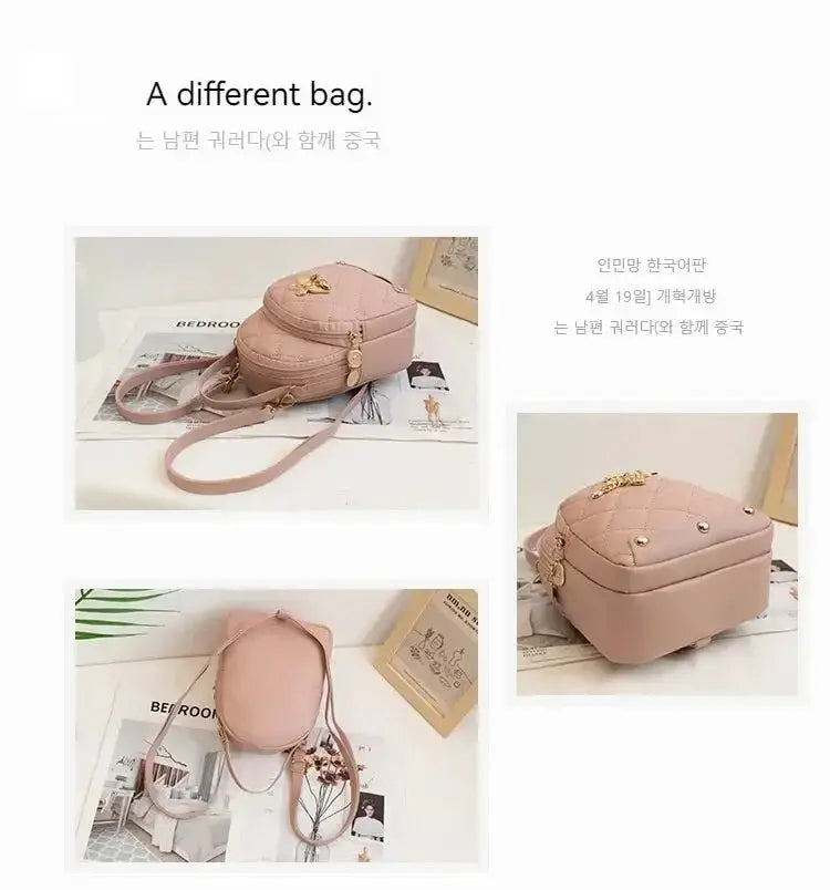 Fashion women's mini backpack in pink with quilted pattern, gold hardware and top handle