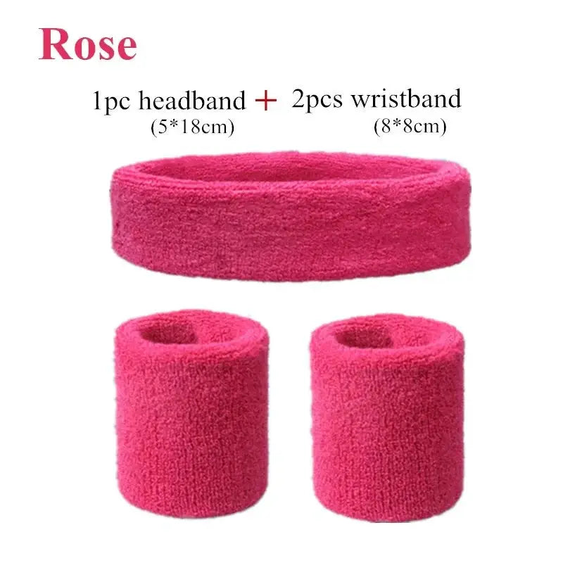 Fashion Sports Headband And Wristband Towel Set Sweatband Cotton Blend For Women And Men Cycling Gym Basketball Tennis