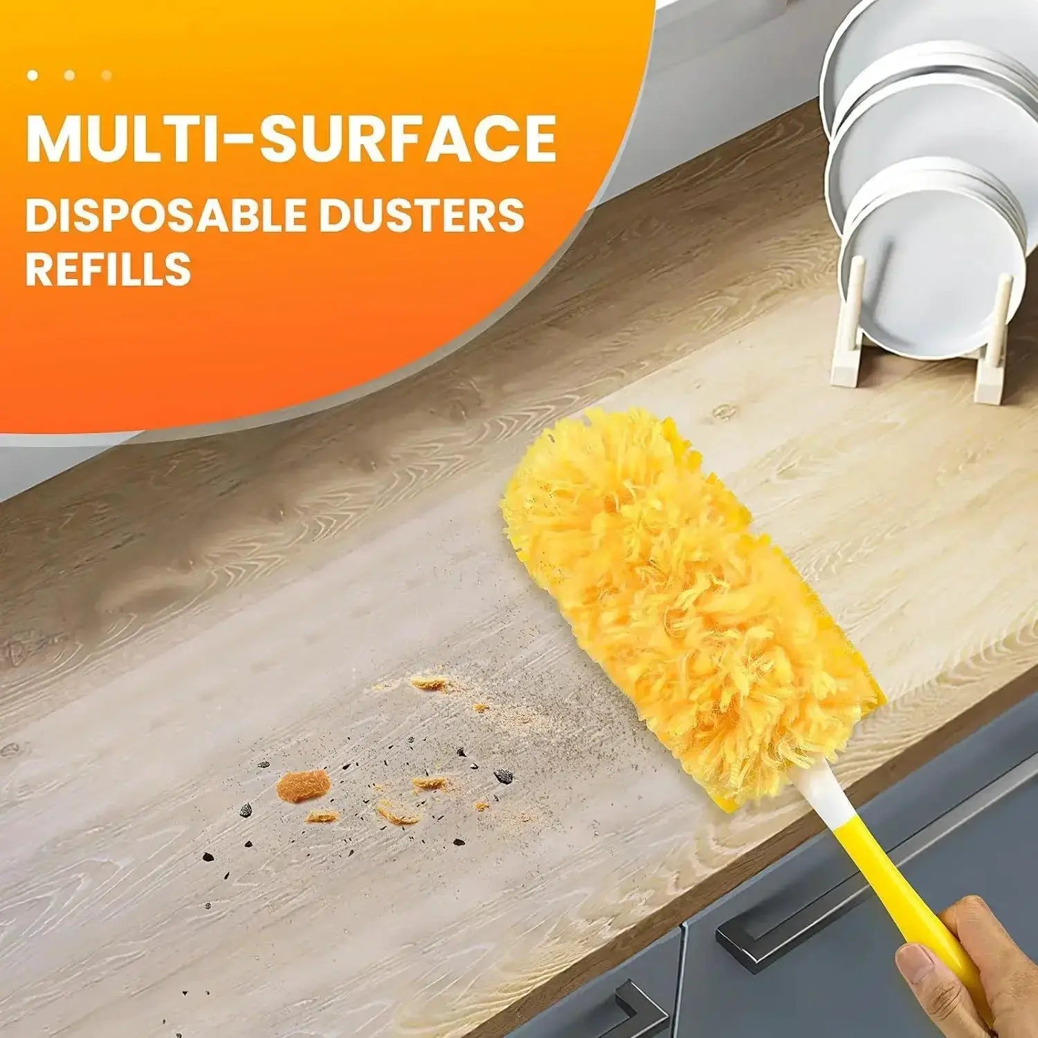 Single-sided 360° electrostatic disposable duster with yellow fluffy head by Simples Market