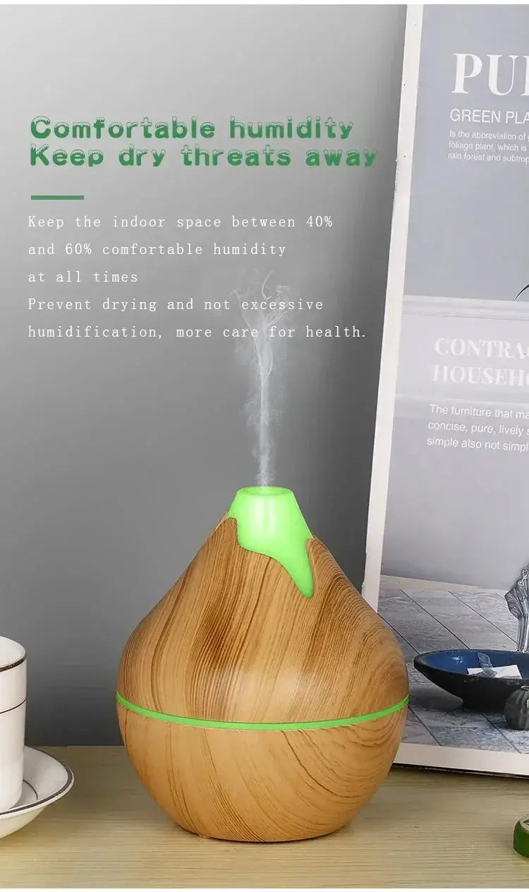 350ML Aromatherapy Essential Oil Diffuser Wood Grain Remote Control Ultrasonic Air Humidifier Cool with 7 Color LED Light