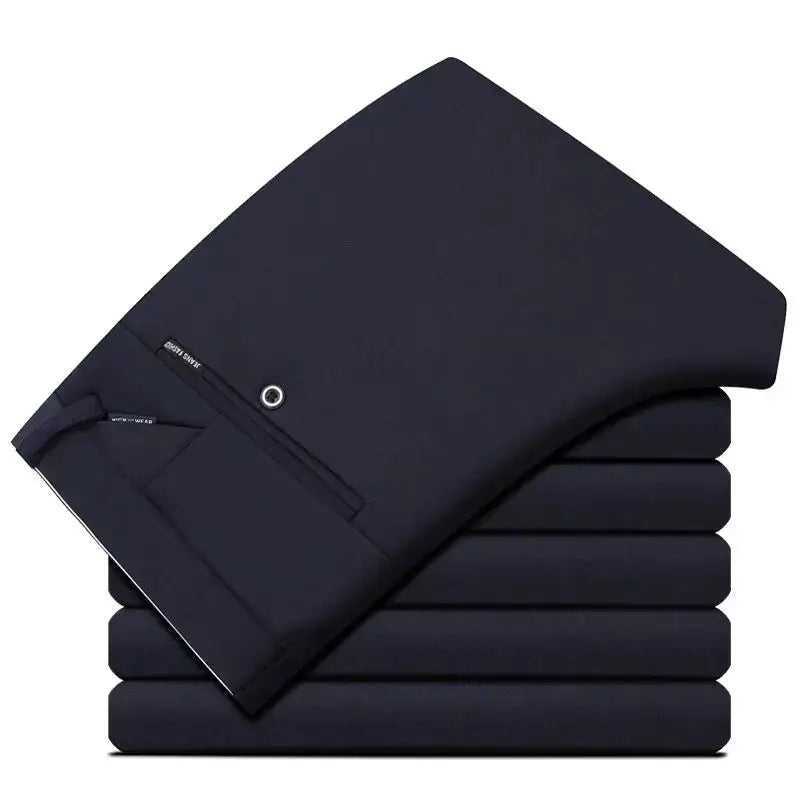 6 navy elastic waist dress pants for men, wrinkle-resistant, professional office chinos