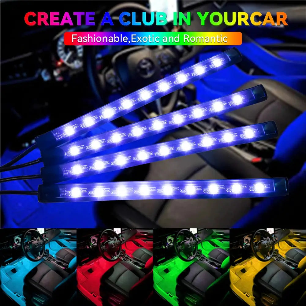 Neon 36 48 72 LED Car Interior Ambient Foot Light Kit RGB With Remote App And Music Sync Control