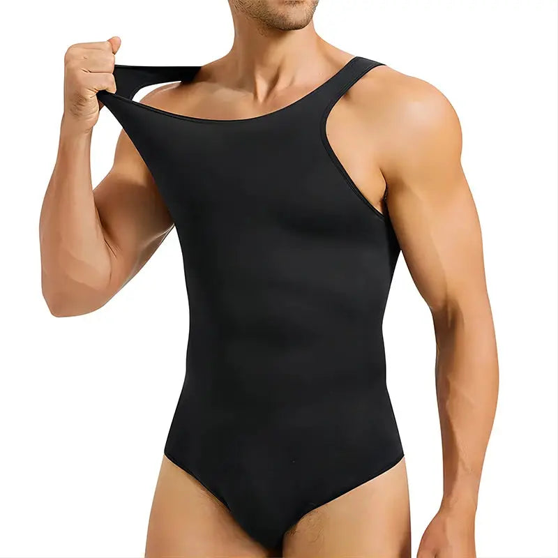 Simples Market men's shapewear bodysuit in black, sleeveless tummy-control full-body shaper