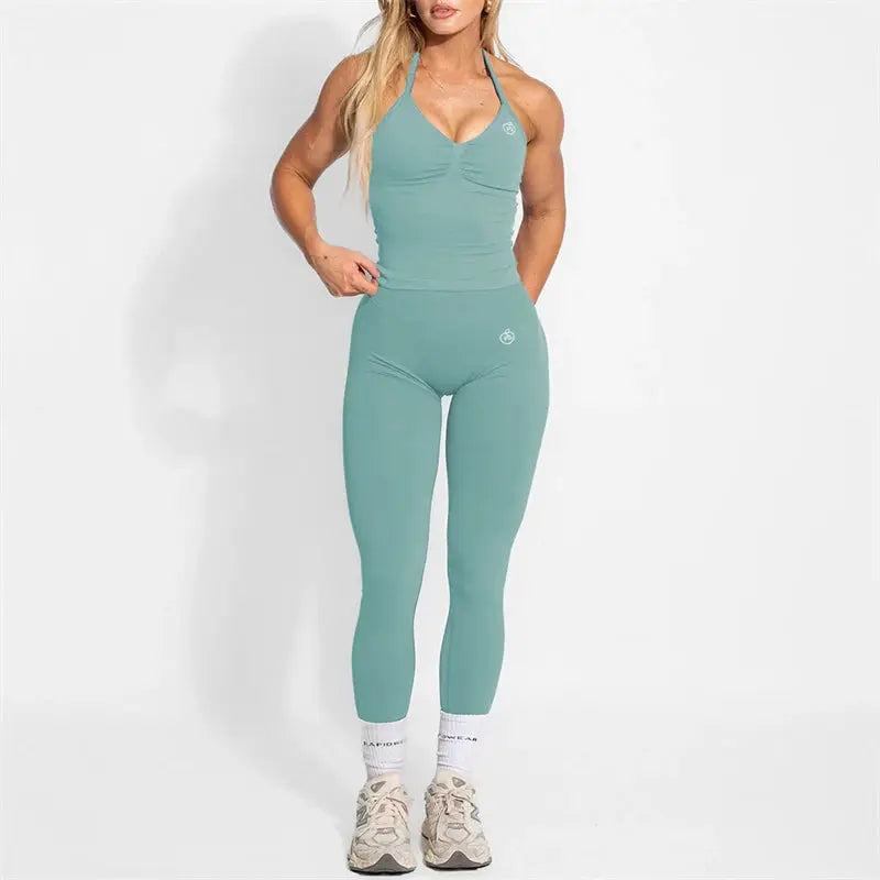 Women's Halter Yoga Set With High Waist Leggings Two Piece Gymwear