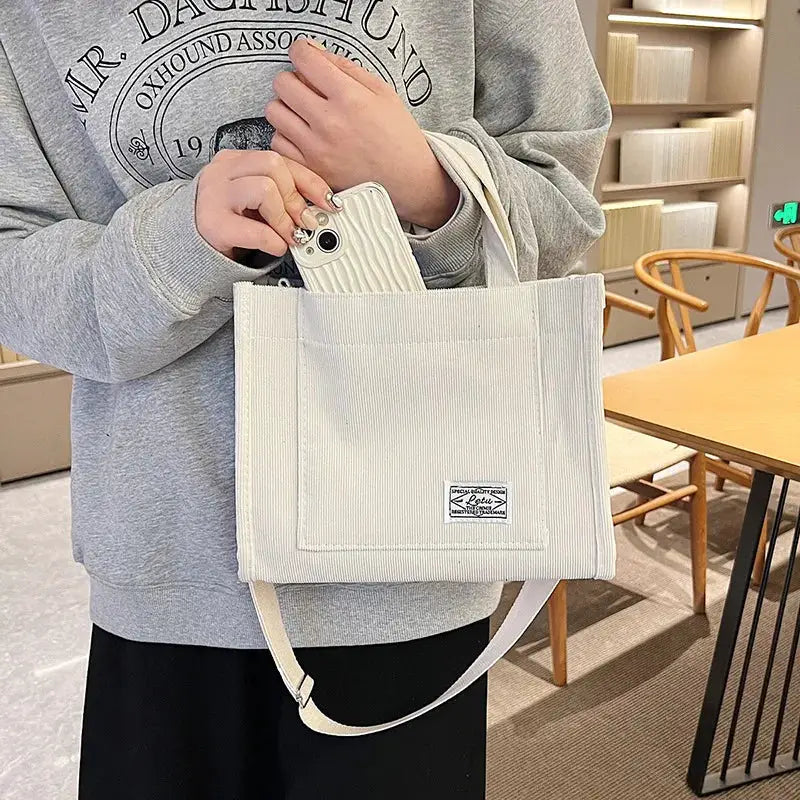 UrbanNest Corduroy Crossbody Tote Bag With Multiple Carry Options For Casual And Travel Use