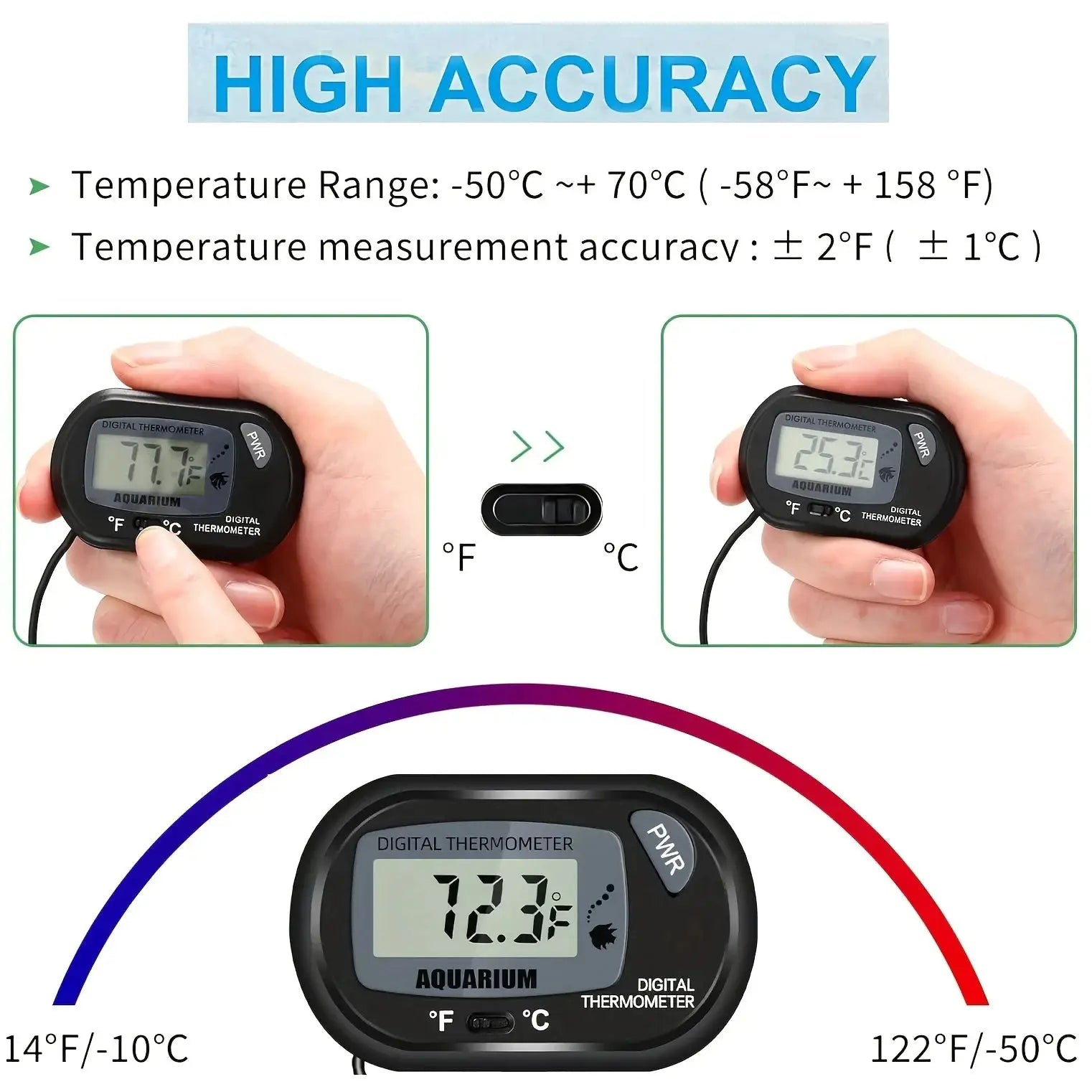 2 4 8 Pcs LCD Digital Aquarium Thermometer For Fish Tank With Water-Resistant Sensor Probe And Suction Cup For Reptile