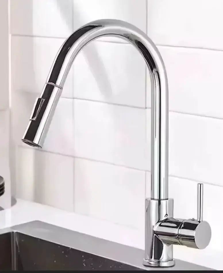 Stainless steel kitchen faucet with high-arc pull-out spray and 360° swivel, chrome finish, Simples Market