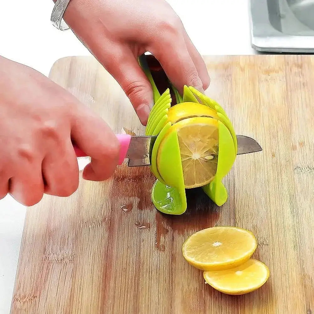 SwiftSlice Stainless Steel Handheld Fruit And Vegetable Slicer For Precise Uniform Slices Of Tomatoes Lemons And Onions