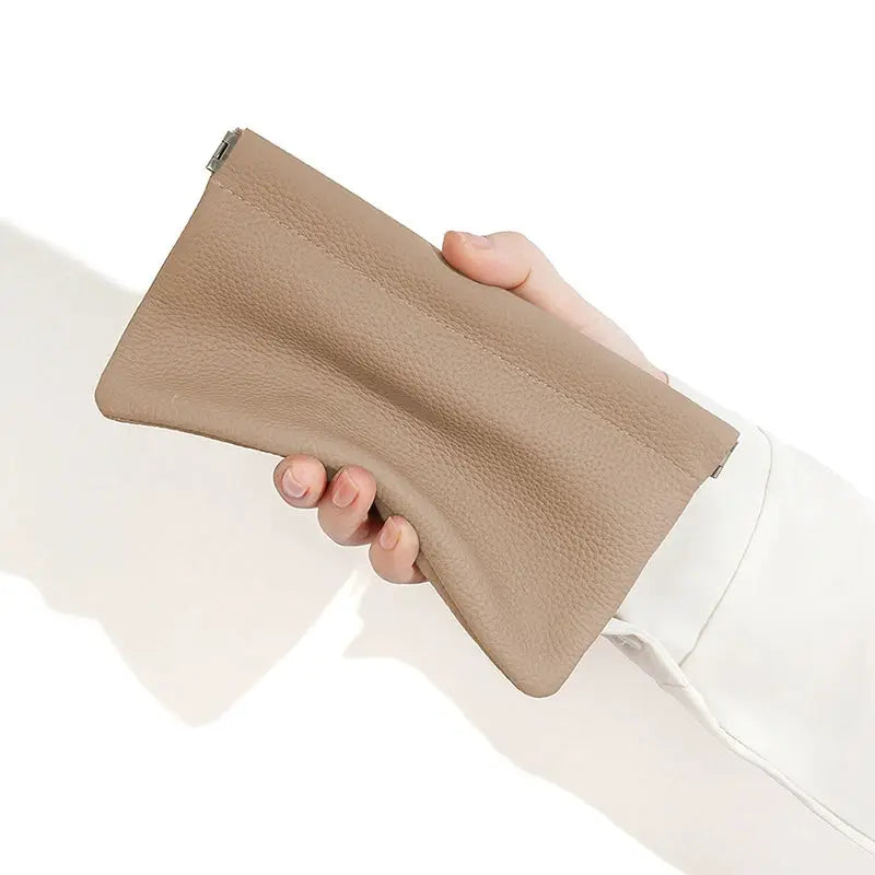 Self-closing faux leather long wallet passport holder in beige by Simples Market