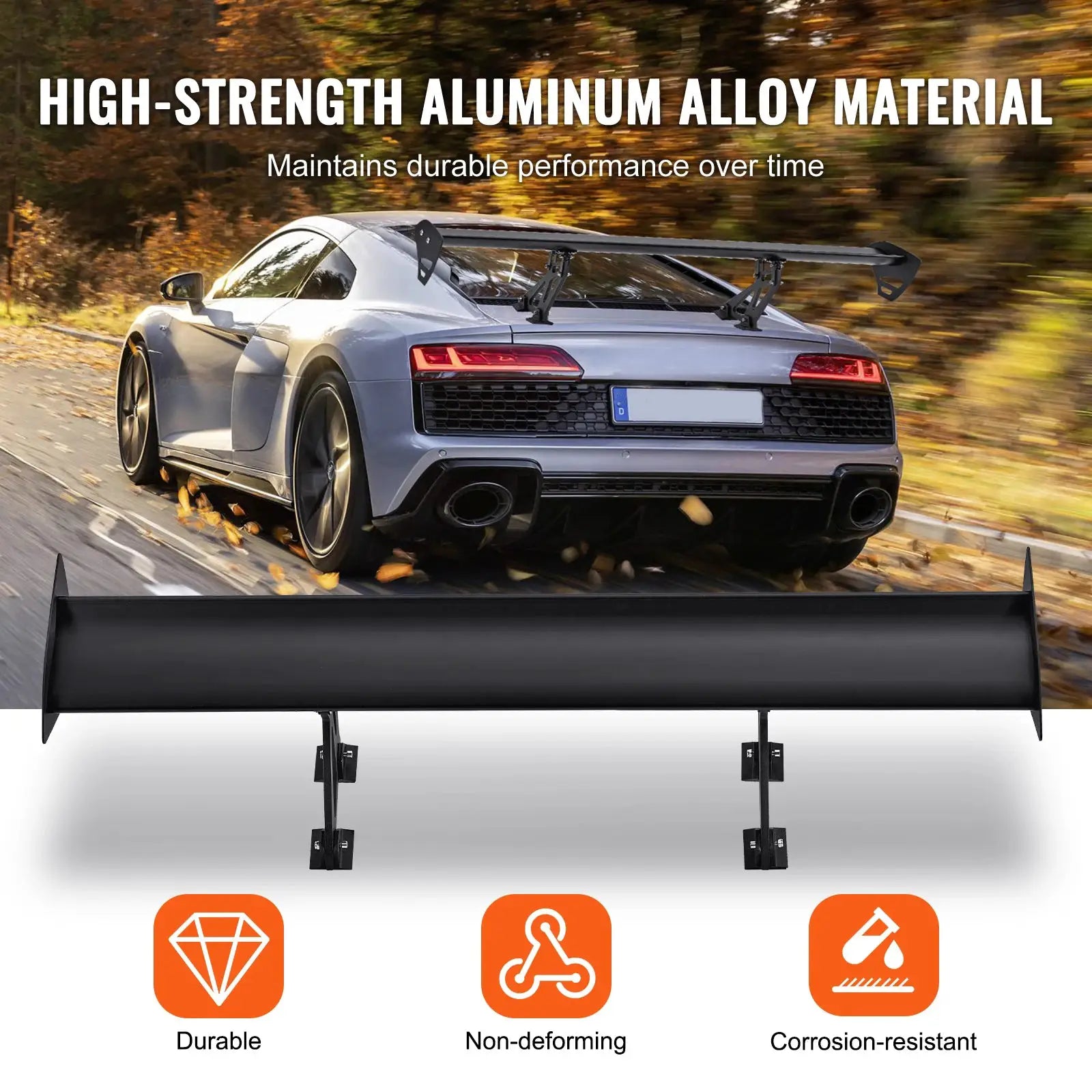 SucceBuy GT Wing car spoiler, 43.3-inch universal aluminum rear wing with adjustable single-deck design.