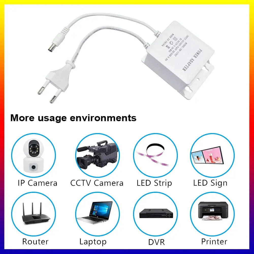 Waterproof DC 12V 2A Power Adapter EU Plug For Surveillance CCTV Cameras AHD DVR NVR 100 To 240V Input 5.5mm By 2.1mm