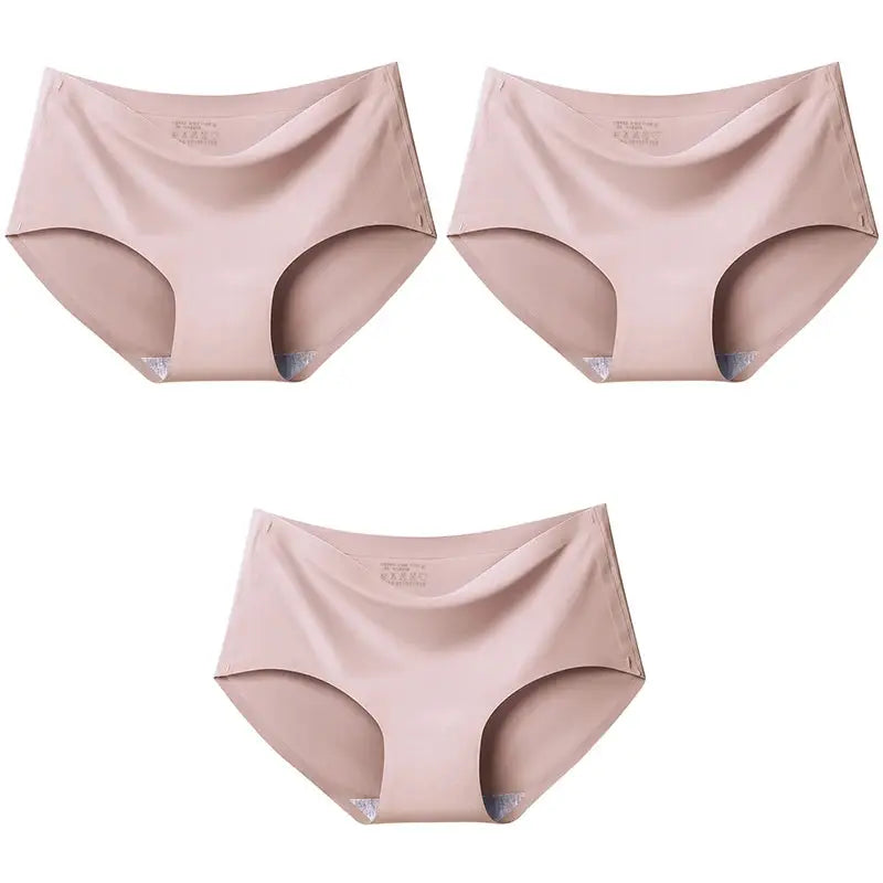 Panties 3-piece set, XXL seamless mid-rise, nude ice-silk breathable underwear