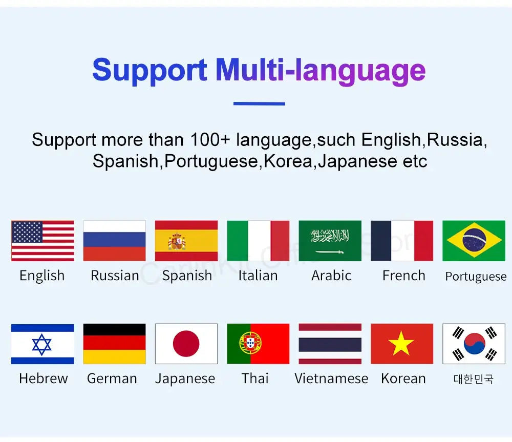 Android 13 CarlinKit Android Auto Wireless CarPlay AI TV Box; multilingual support with flag icons.