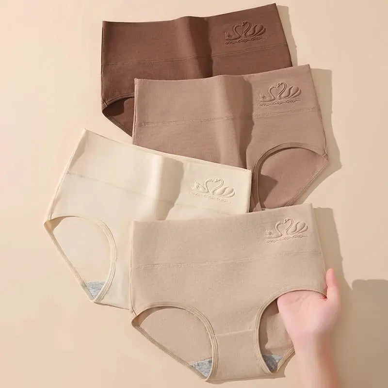 Panties 4-pack by Simples Market, high-waist breathable cotton in neutral tones, plus-size M-5XL