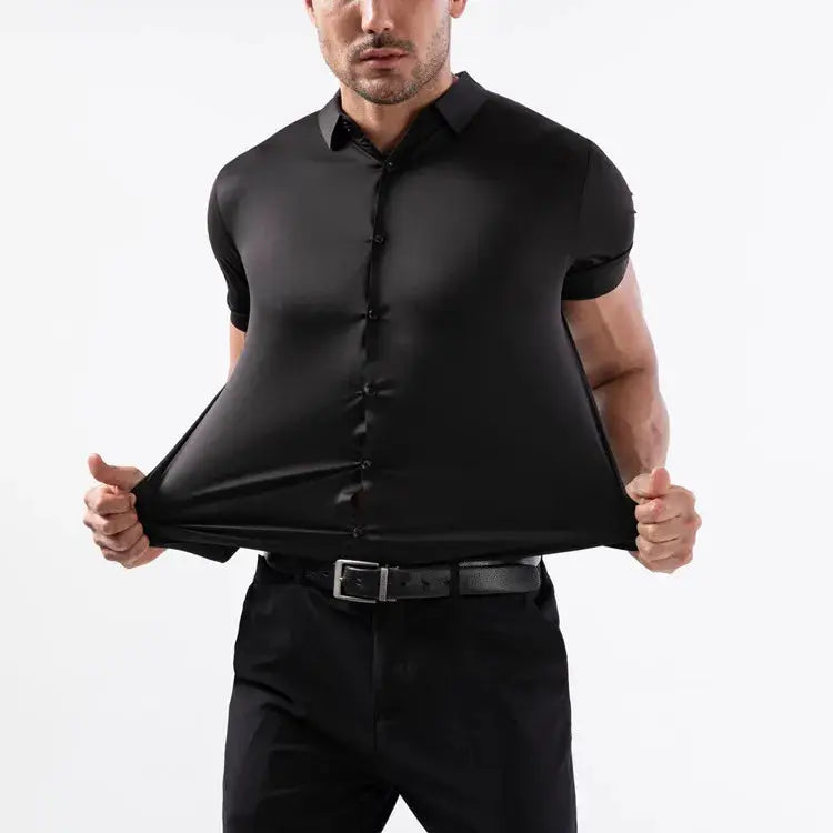 Men's black short-sleeve stretch dress shirt by Simples Market