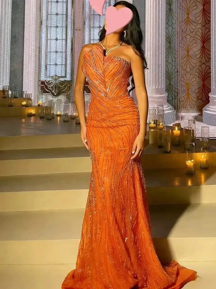 Elegant Vintage Pink Mermaid Evening Dress Beaded Lace Long Gown
