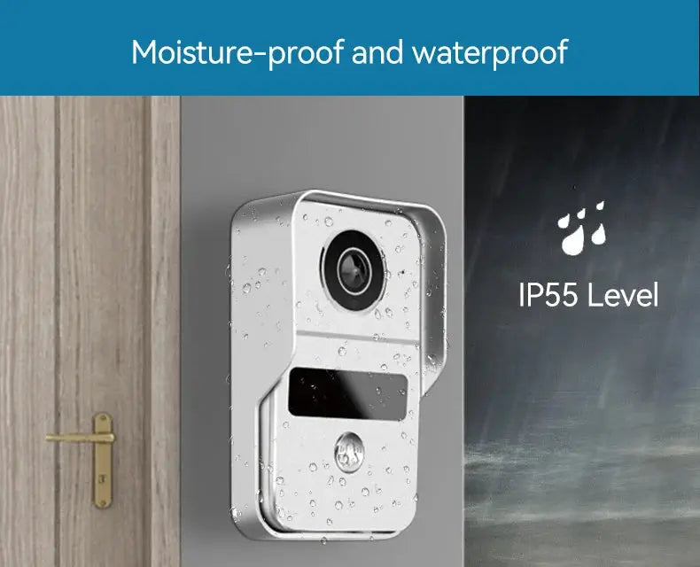 Tuya Smart 1080P wireless doorbell camera by Simples Market, silver finish, IP55 level.
