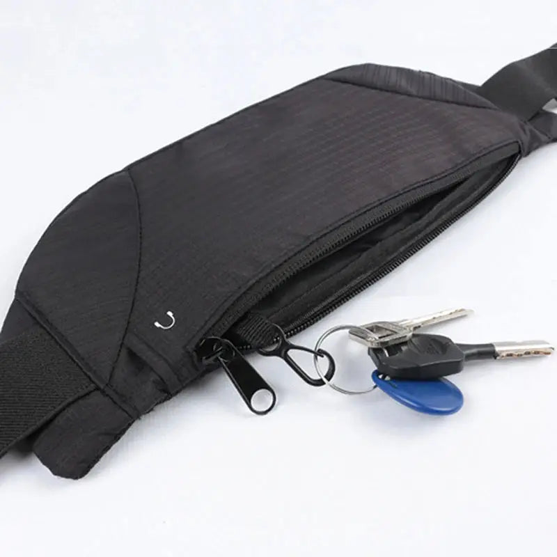 Black Simples Market fanny pack waist bag for running; lightweight waterproof with zippered pocket