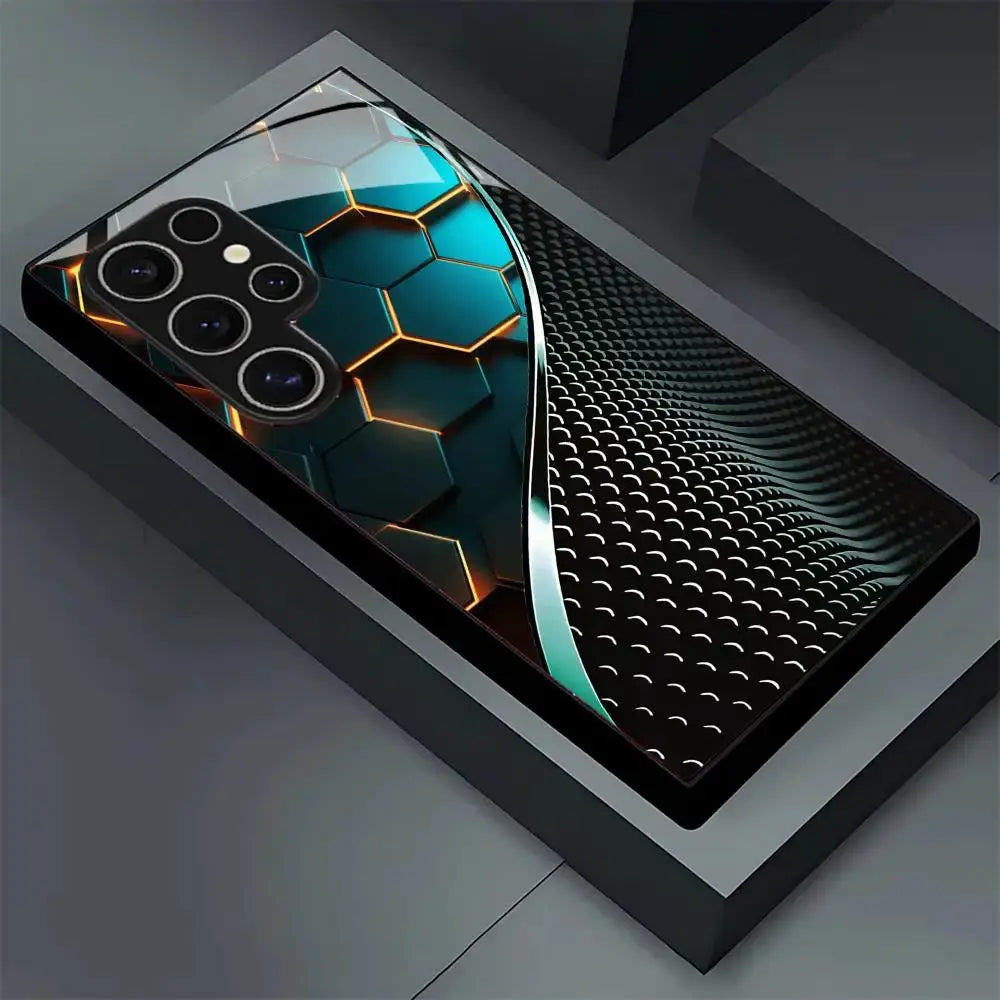 Phone case for Samsung Galaxy with honeycomb wood pattern, frosted full-cover glass by Simples Market.