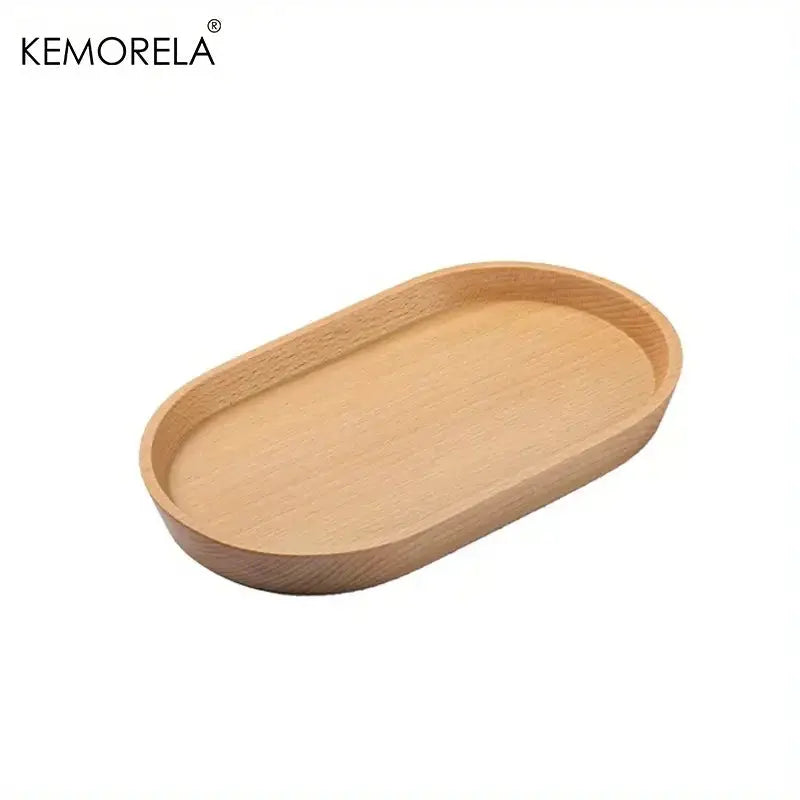 KEMORELA Solid Wood Round Dessert Plate Japanese Style Wooden Tray Snack Plate For Dried Fruits And Desserts