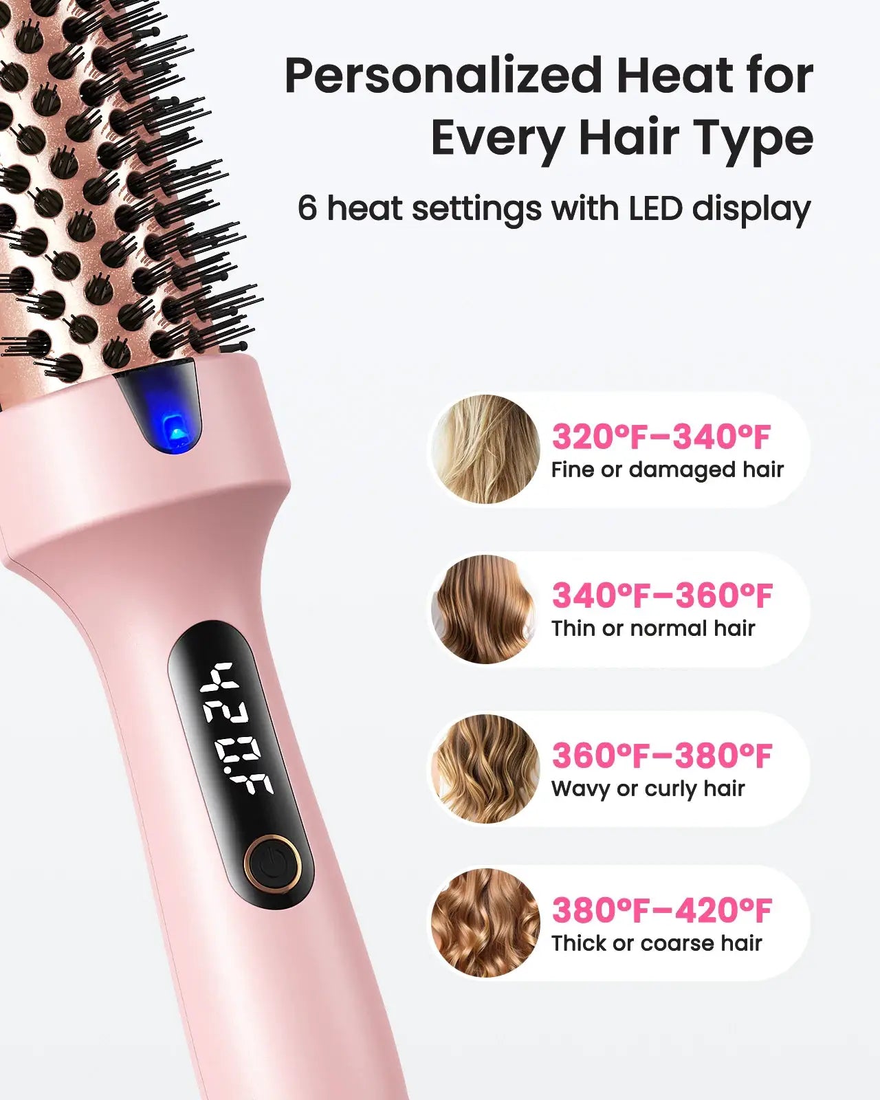 Simples Market pink heated 1.5-inch round brush with LED display for blowouts