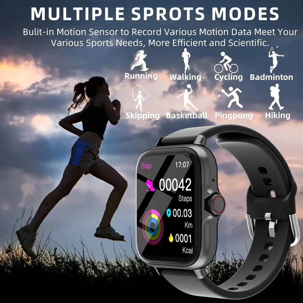 PulseTech 1.83 Inch Waterproof Smart Watch With Calls Messages Sleep Monitoring Pedometer Alerts For IPhone And Android