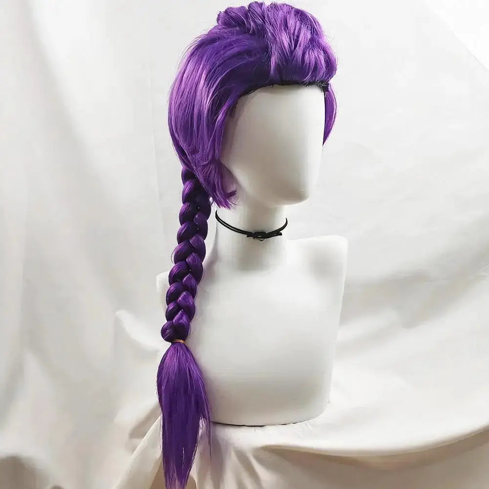 Cosplay wig for kids, purple long braid with side ponytail and tiger mouth clamp