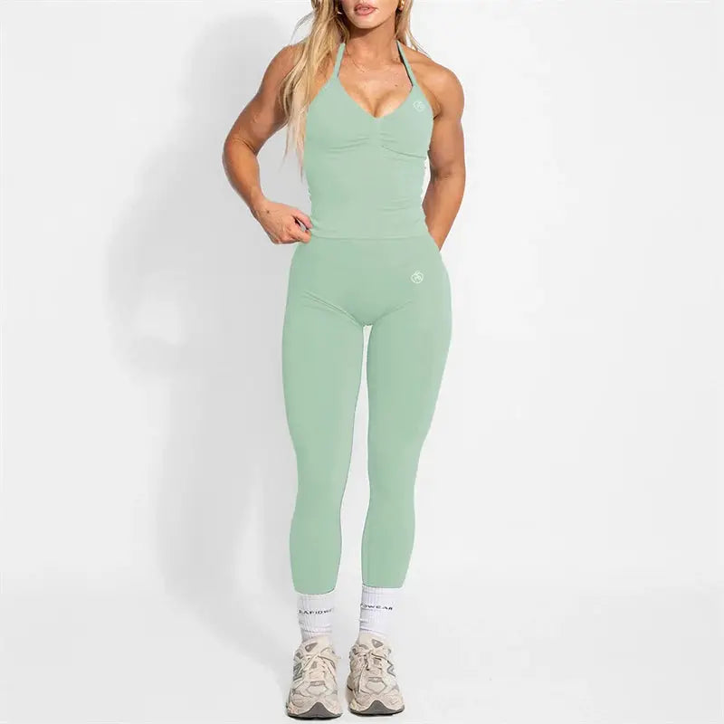 Women's Halter Yoga Set With High Waist Leggings Two Piece Gymwear