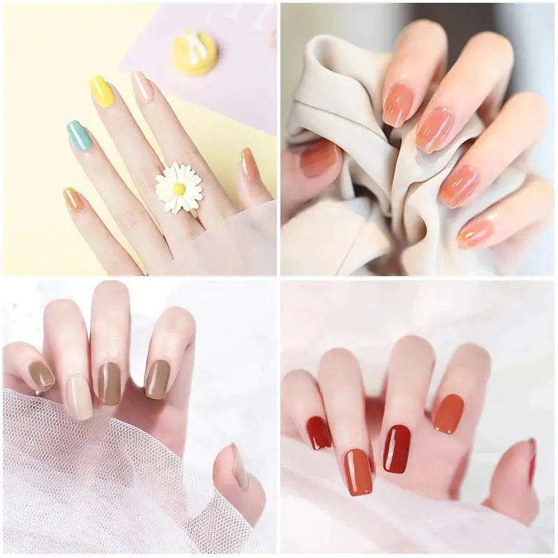 Gel nail polish kit 42 pcs by Simples Market featuring multicolor nude, peach and red shades.