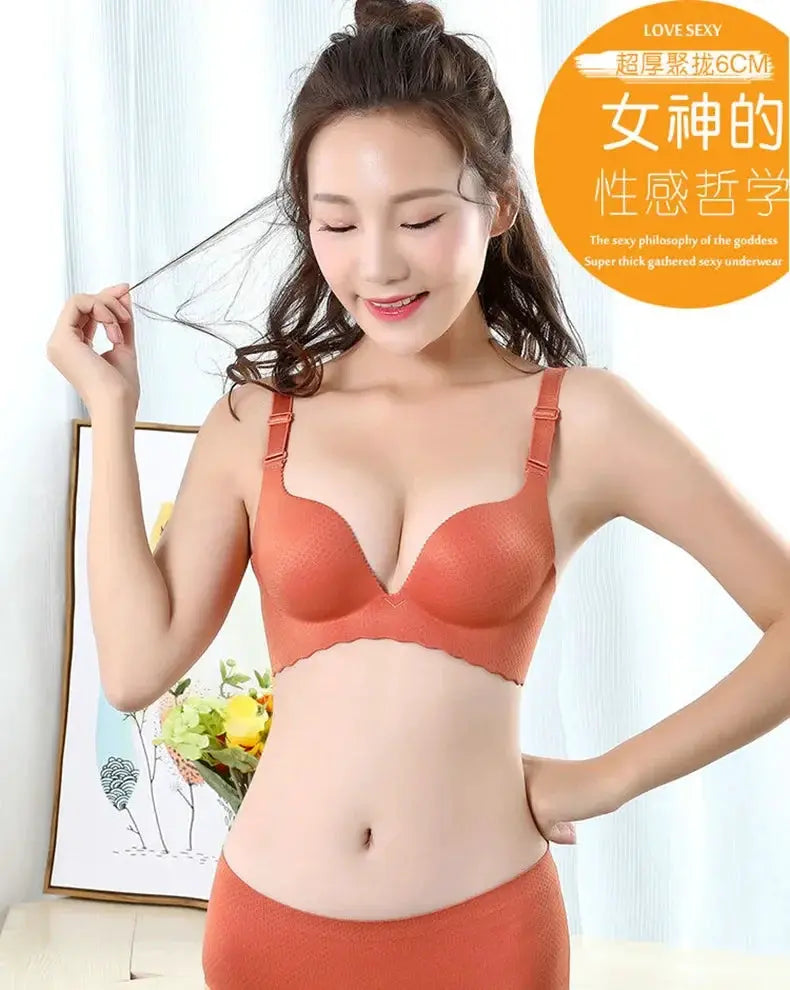 Extreme Push-Up Bra by Simples Market; orange coral, wireless double cups, 8cm thick pads, adjustable straps.