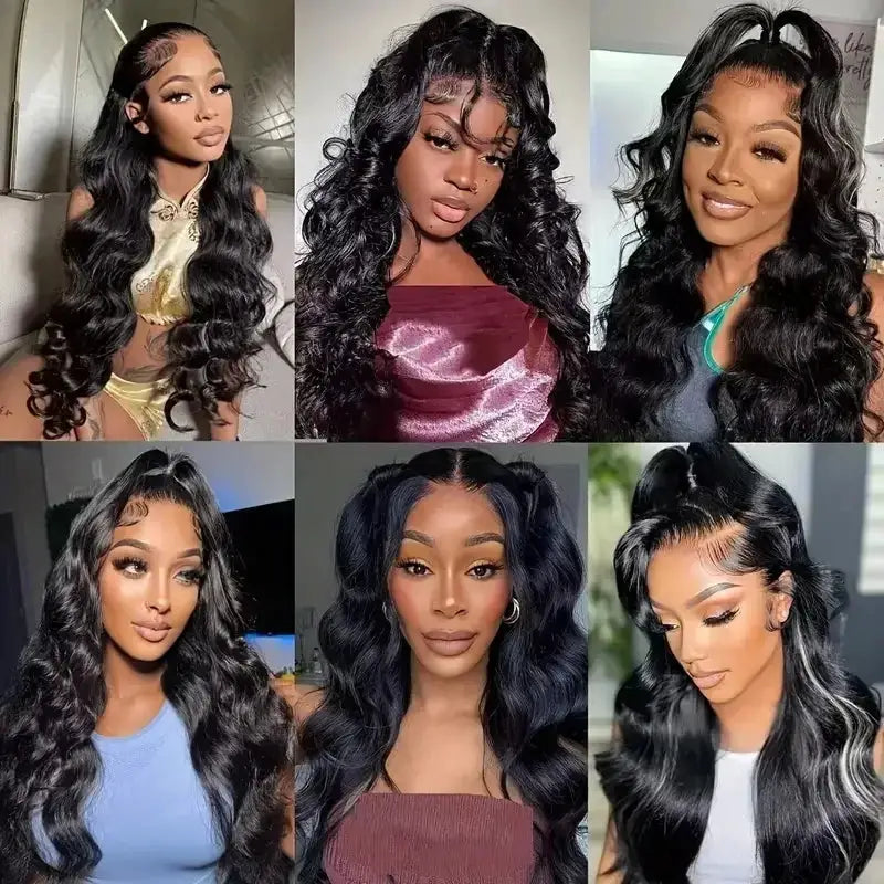 Natural Black 13x4 Lace Front Wig Brazilian Human Hair Body Wave Pre Plucked 180 Percent Density Lace Frontal