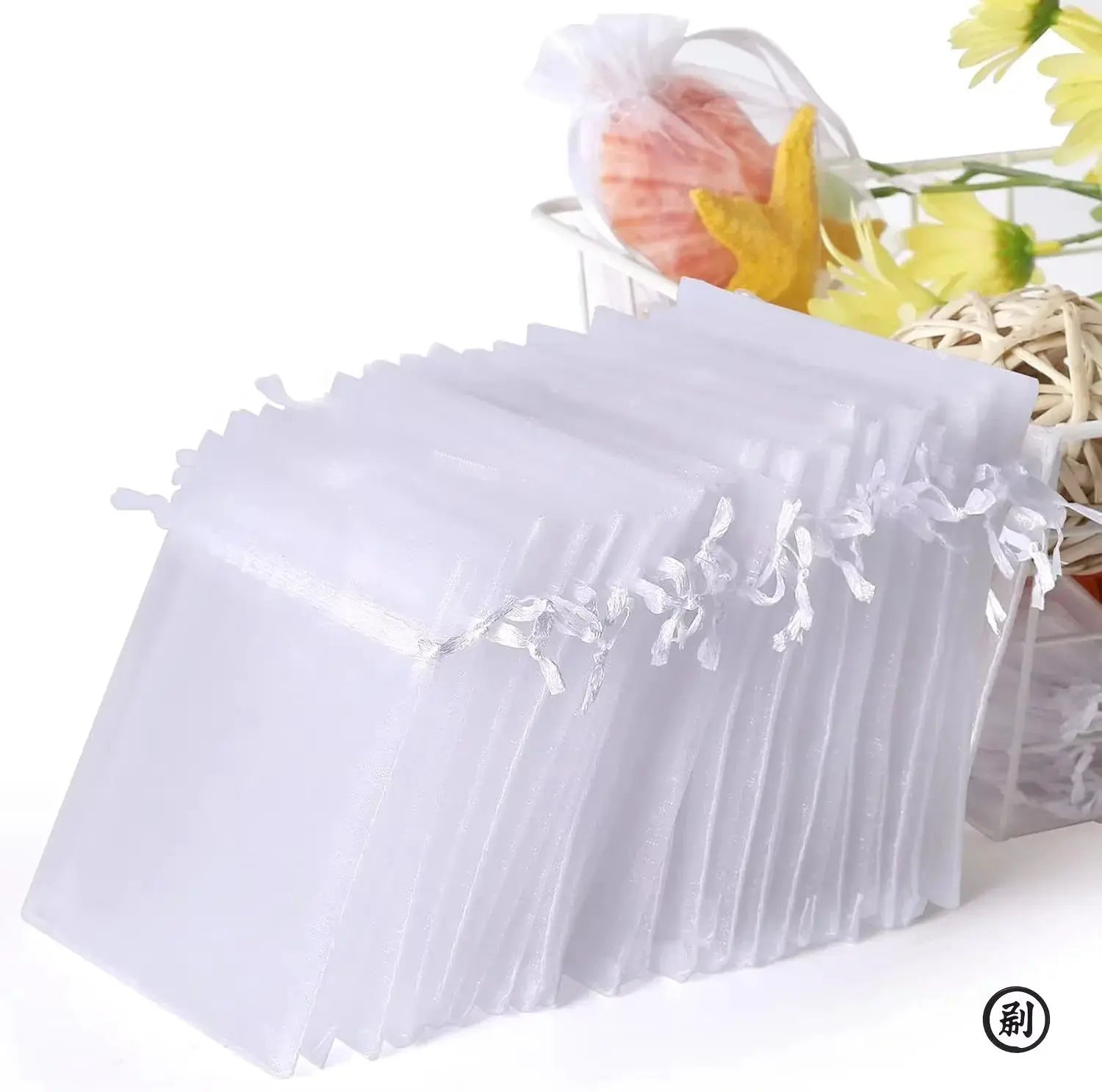 50 Pcs White Organza Gift Bags 7x9cm and 9x12cm Two Sizes for Jewelry Wedding Favors and Small Gifts