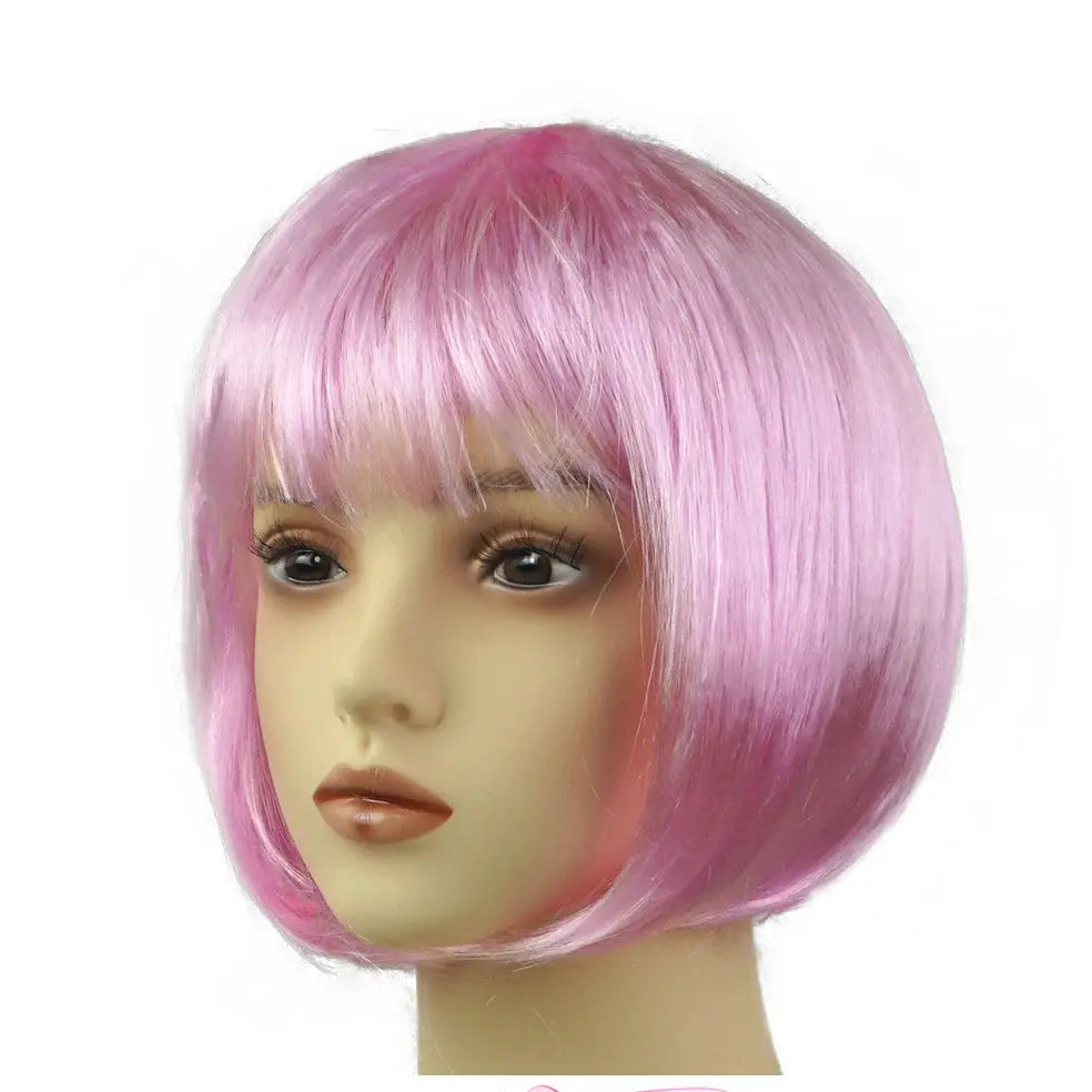 Pink short bob wig for women, synthetic daily cosplay hairstyle.