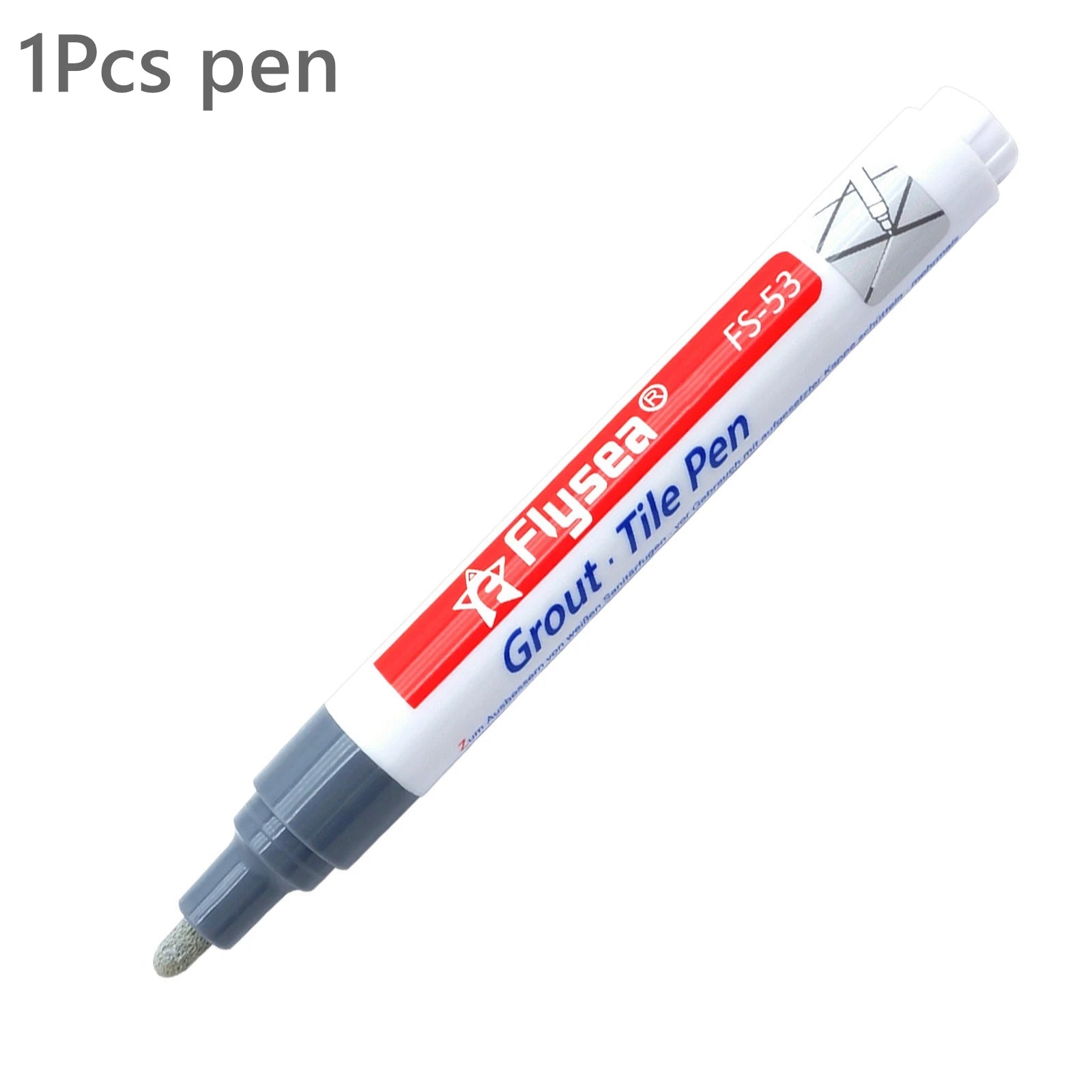 Simples Market grout pen for tile grout, white body with red FS-53 label and gray tip