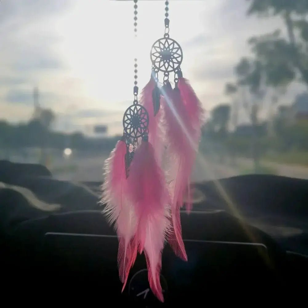 Feather Mirror Car Pendant For Girls Lucky Dream Catcher Ornament Car Interior Decor Hanging Charm - Simples Market
