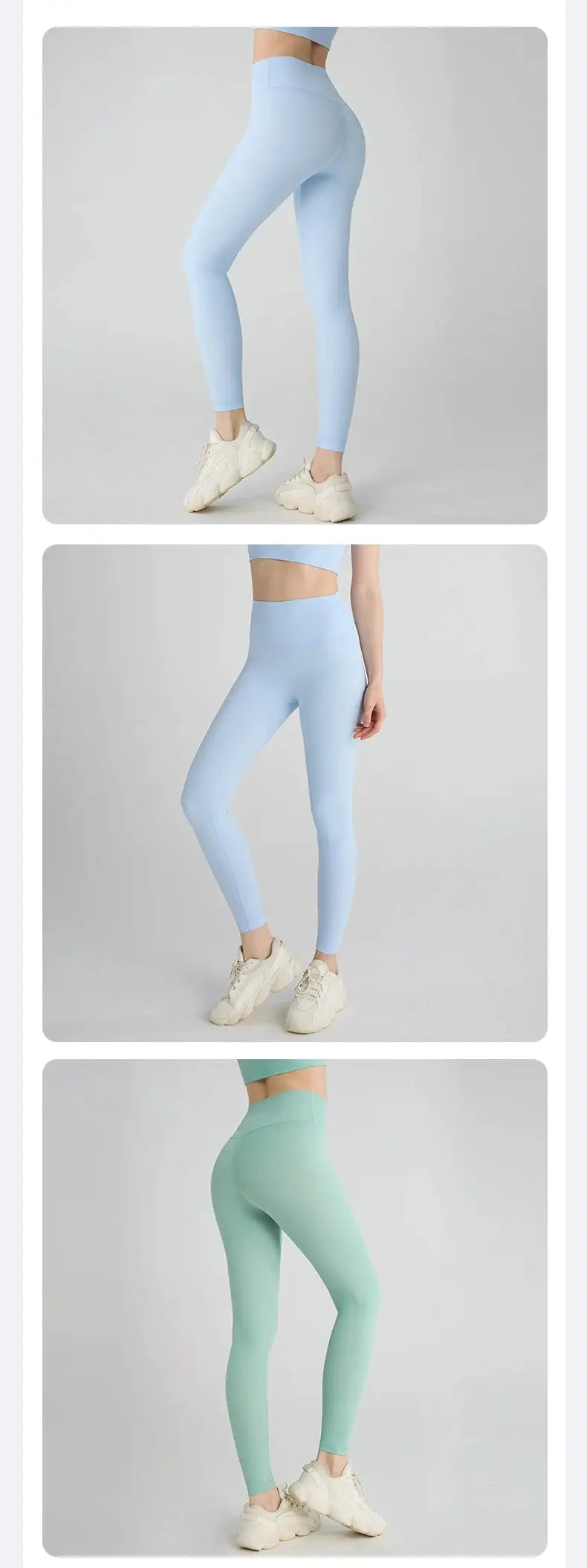 Women's yoga leggings, high-waisted hip-lifting, breathable; 3 color variants shown.